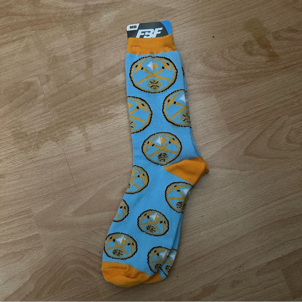 Brand New Denver Nuggets Light Blue and Yellow Crew Socks